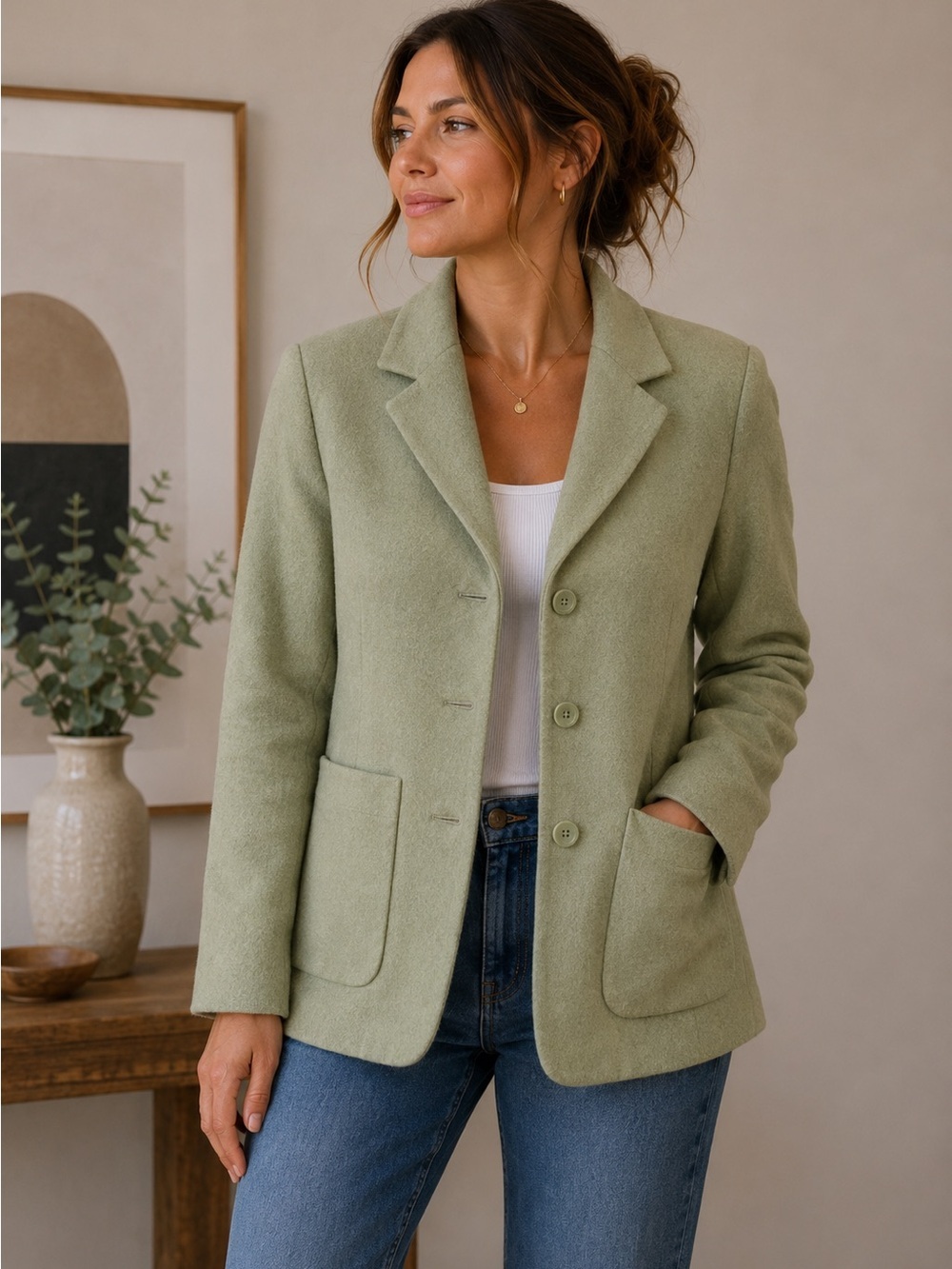 Daniel Hechter Vintage Wool Cashmere Blend Blazer Jacket Size 6P Retro Tailored